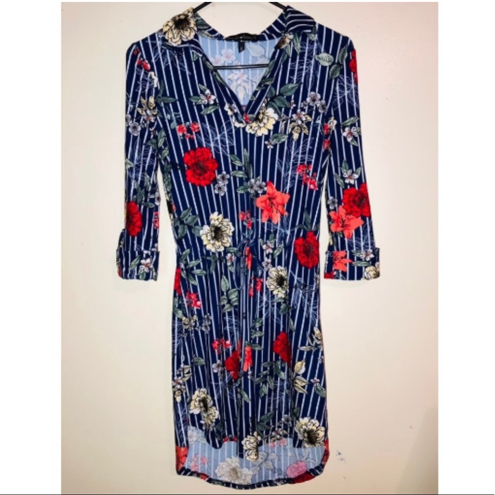 Derek Heart Navy Blue Floral Stripe Dress